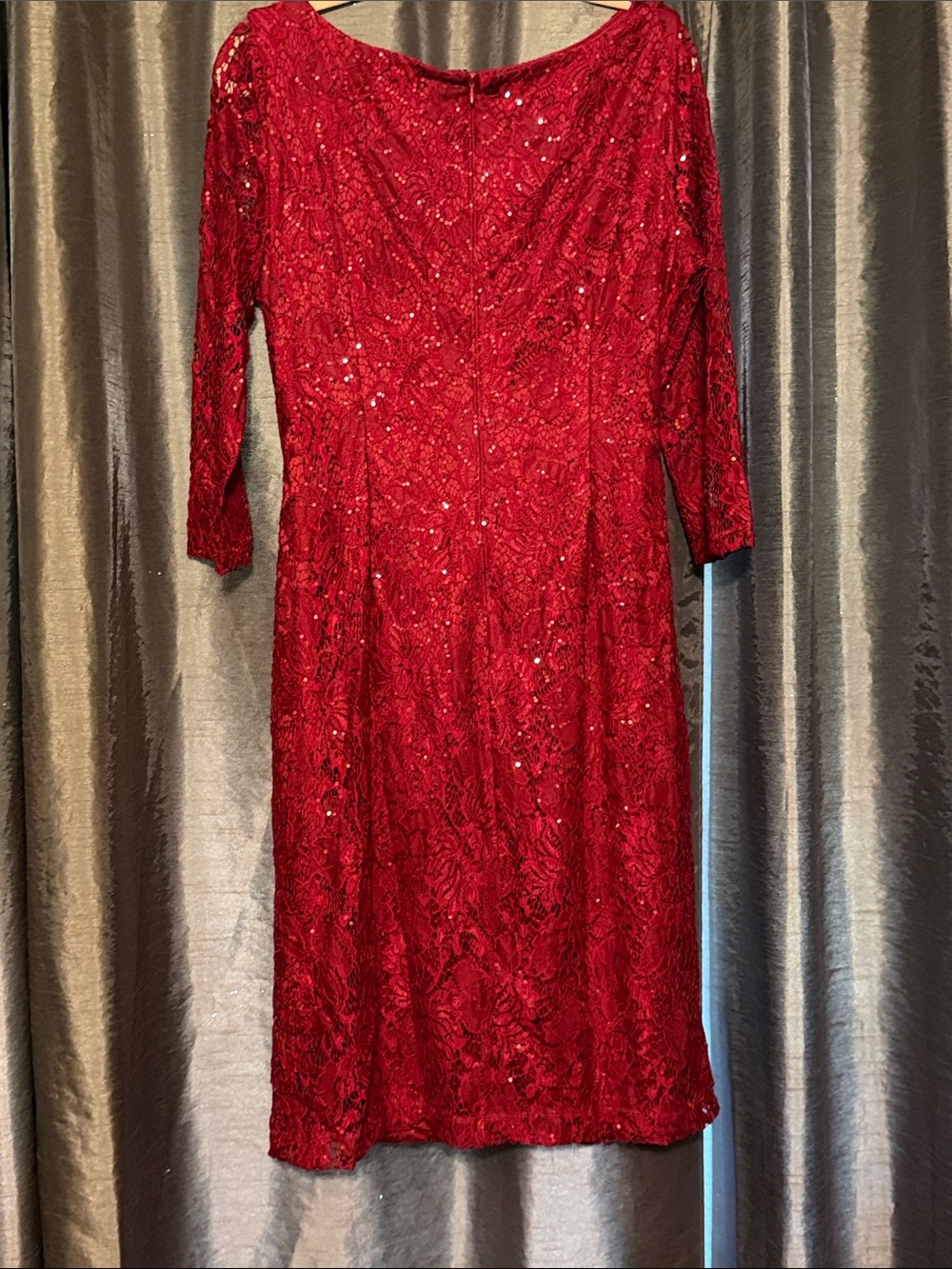 Jessica Howard Red Sequin Lace Long Sleeve Dress - Picture 2 of 2